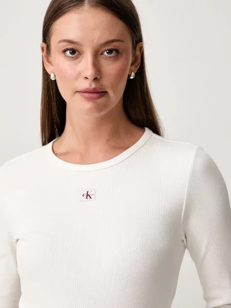 Calvin Klein Jeans блуза с дълги ръкави дамска от с бежово