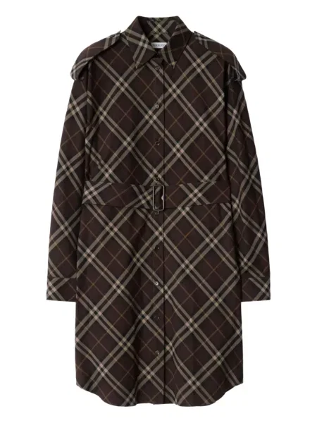 Sukienka koszulowa Burberry w kratkę flanelowa garniturowa brązowa