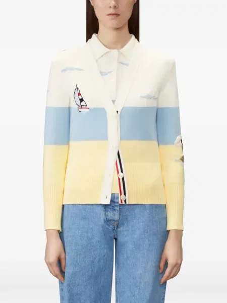 Cardigan Thom Browne cu broderie galben