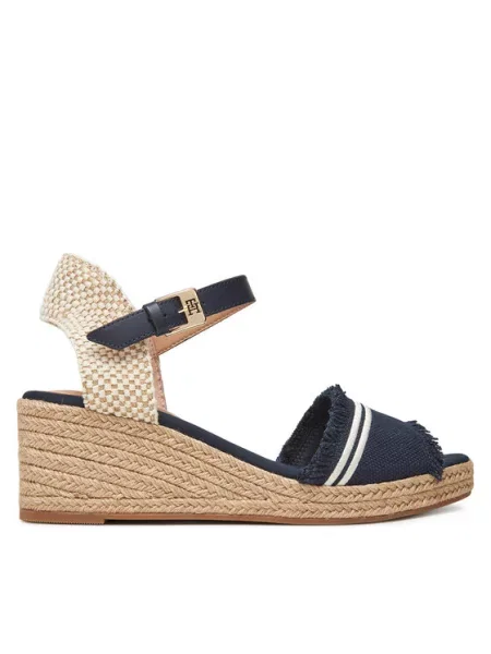 Tommy Hilfiger Espadrilės Fringe Canvas Medium Wedge Tamsiai mėlyna