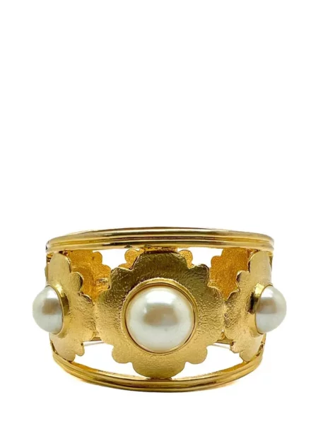Květinová retro podprsenka Jennifer Gibson Jewellery s perlami zlatá