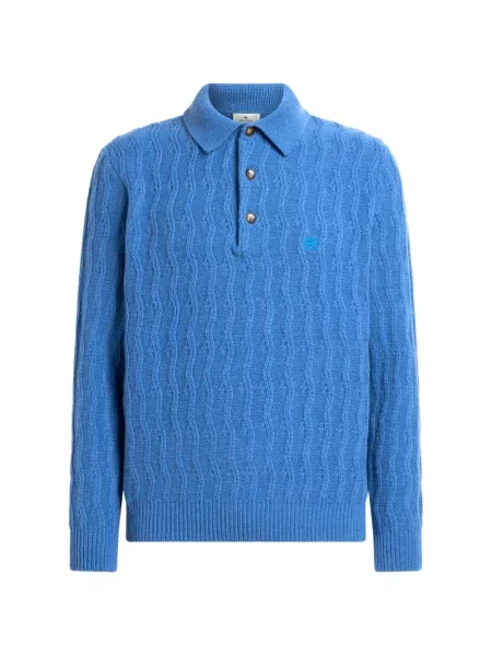 Tricou polo Etro din cașmir albastru
