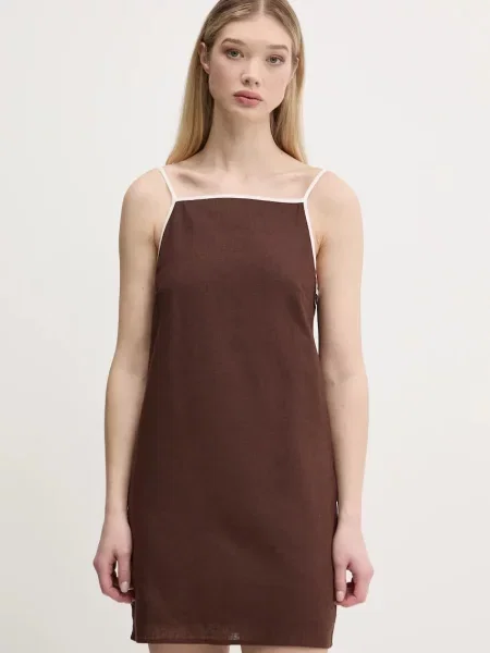 Lanena obleka Abercrombie & Fitch rjava