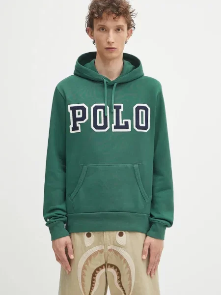 Mikina Polo Ralph Lauren Long Sleeve s kapucí s aplikací zelená