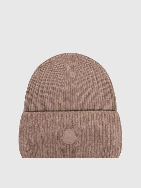 Шапка з вовни та шовку з нашивкою логотипа Moncler коричнева