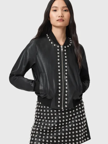 Кожено яке AllSaints ORTEN преходен модел черно