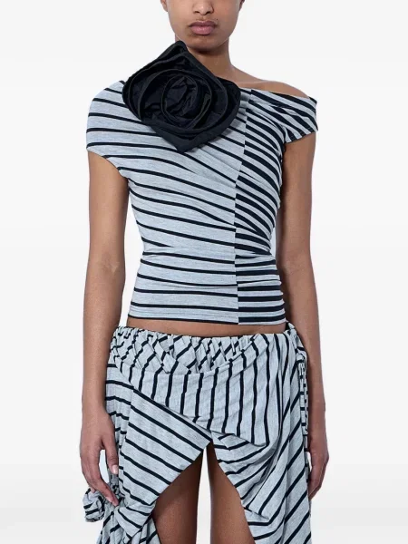 Top Vaquera cu model floral cu aplicații gri