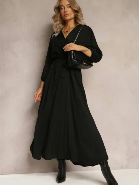 Rochie Tip Plic cu și în Talie Decorată cu Pliseuri Kaylina neagră