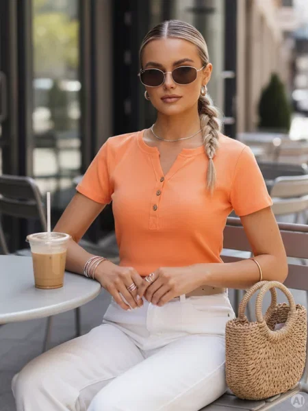 Bluzka prążkowana KISS LOOK Dstreet pomarańczowa