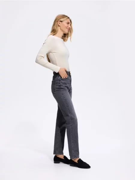 Reserved Джинси mom fit slim із подовженою штаниною сірий