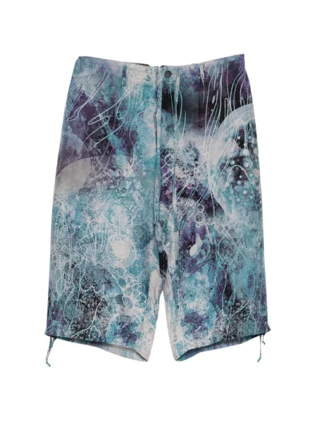 Pantaloni scurți Yohji Yamamoto cu imagine cu imprimeu abstract albastru