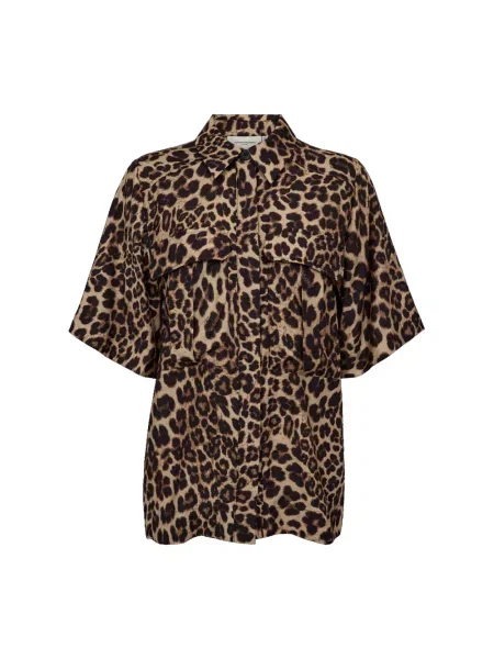 Koszula Copenhagen Muse w panterkę z krótkim rękawem brązowa