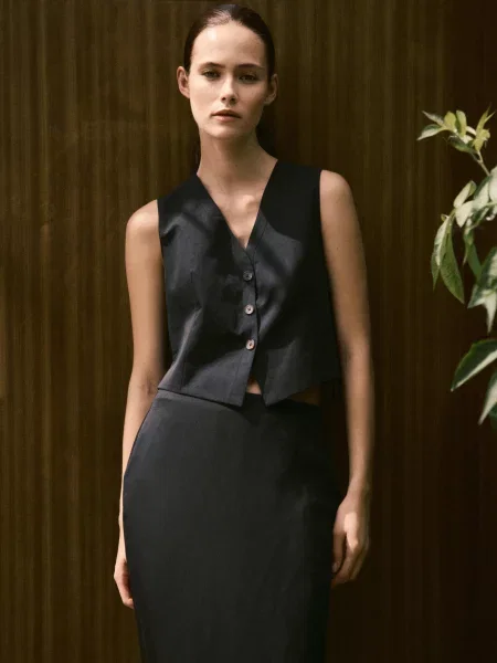 Reserved Жилет з льоном чорний