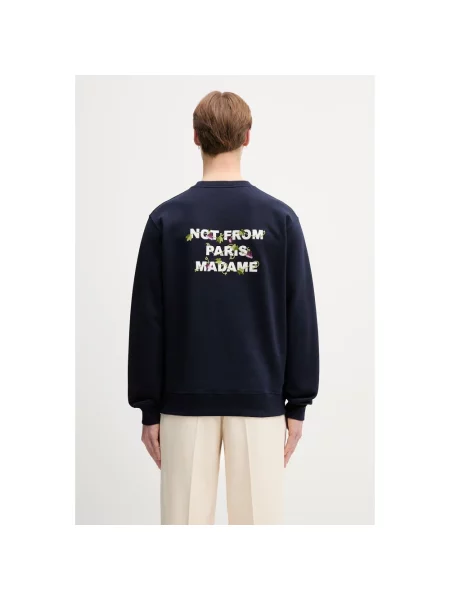 Drôle de Monsieur Vine Embroidered Slogan bluza niebieska