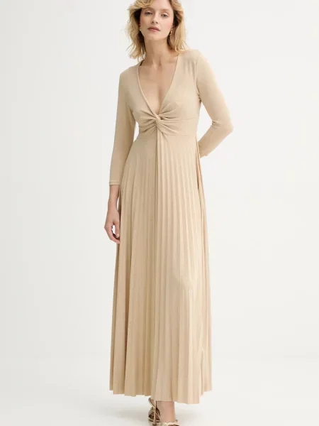 Answear.LAB sukienka maxi rozkloszowana złoty