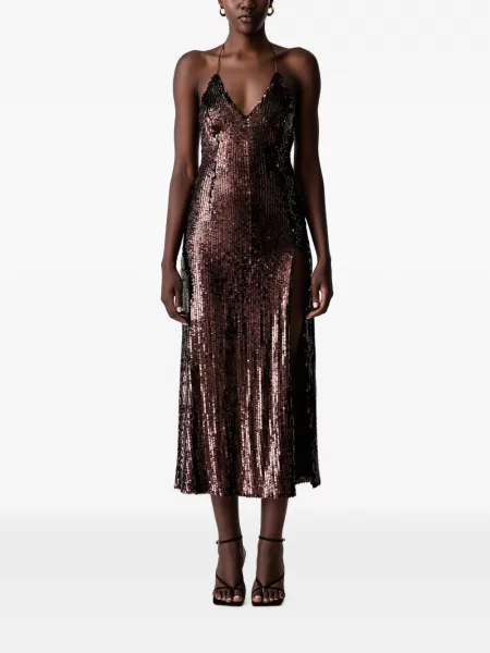 Rochie midi Bardot cu paiete maro