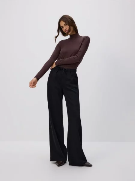 Reserved Blugi wide leg din Lyocell negru