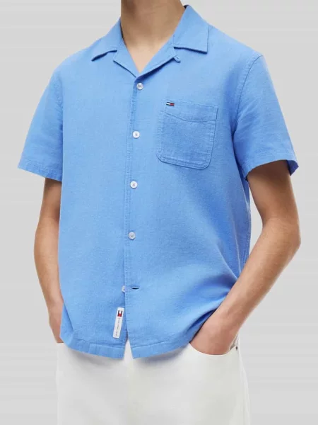 Koszula casualowa o kroju regular fit z mieszanki lnu i bawełny Tommy Jeans niebieska