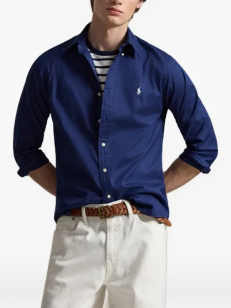 Риза Polo Ralph Lauren с автограф на райета поплин бяло