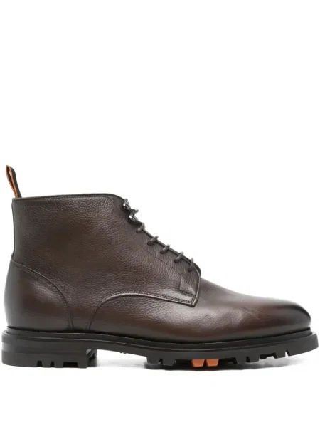 Botine Santoni cu șireturi din piele maro