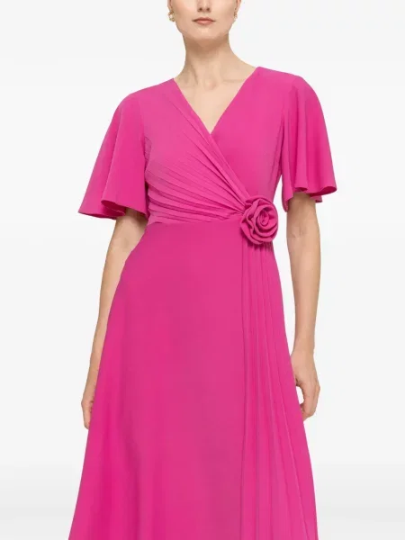 Rochie midi Nissa cu model floral cu aplicații roz