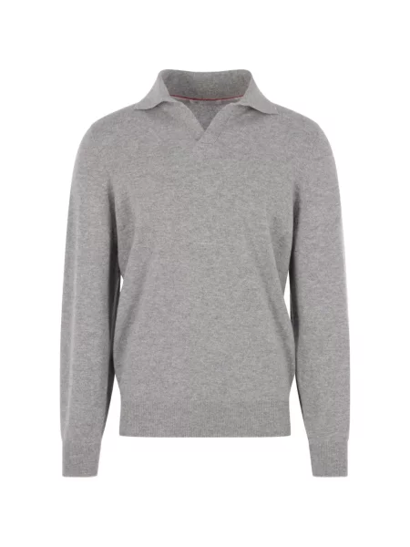 Gulerat tricou polo Brunello Cucinelli din cașmir gri