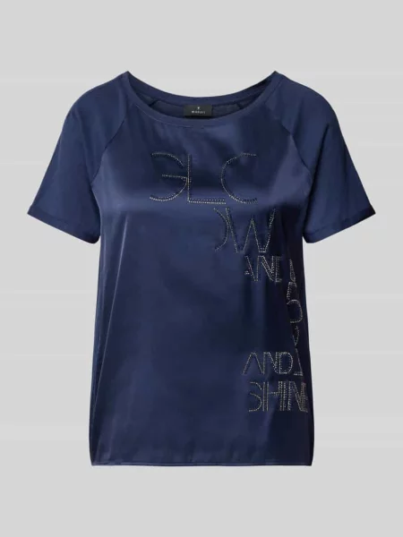 T-shirt z obszyciem z kamieni stras Monari granatowa