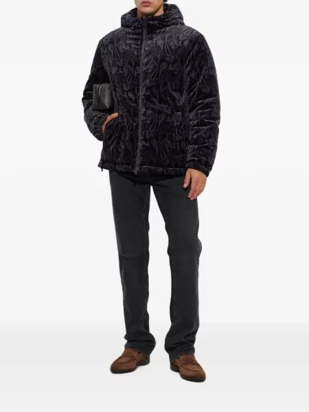 Geacă cu puf Etro de catifea cu model paisley negru