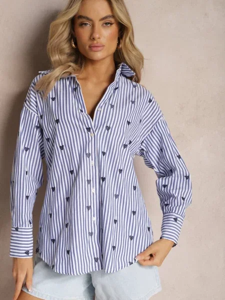 Koszula z Bawełny w z Wyhaftowanymi Serduszkami Aleriesa granatowa