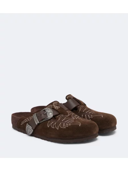 Saboți Etro cu broderie din piele de căprioară maro