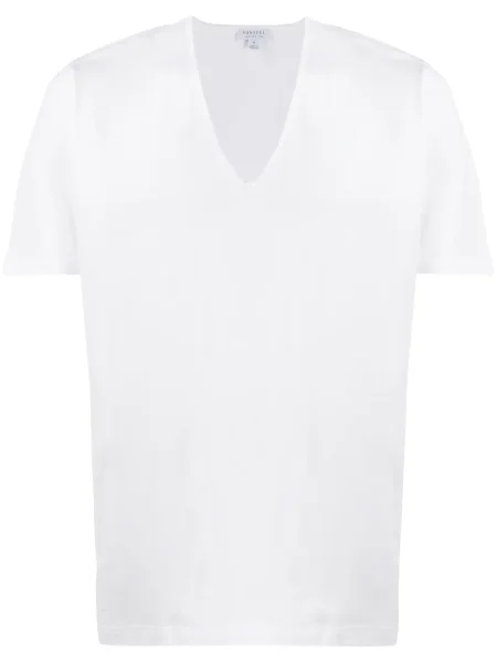 Tricou Sunspel cu decolteu în V alb