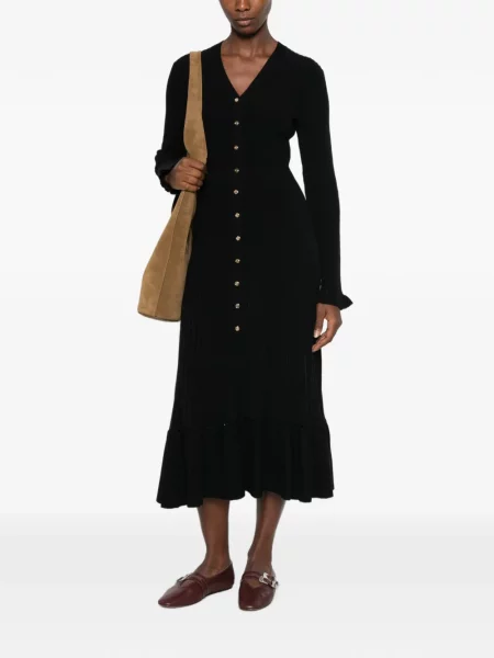 Rochie midi Maje tricotate cu volane negru