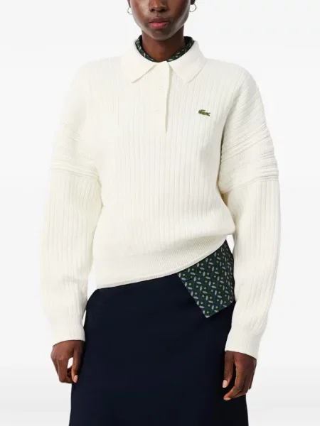 Lung tricou polo Lacoste tricotate alb