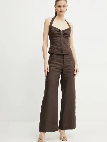 Льняна блузка Bardot RIXTON однотонна коричневий