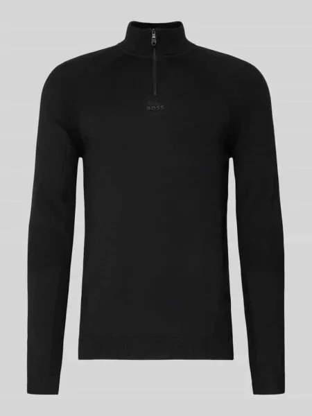 Bluza z kołnierzem o kroju regular fit z dodatkiem żywej wełny model ‘TOUR SEAMLESS QZ’ Boss Green czarna