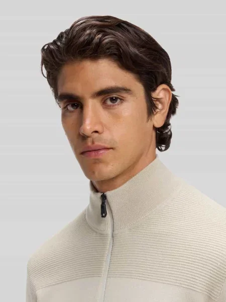 Sweter o kroju regular fit z dodatkiem żywej wełny model KN_Momentum-X QZ' Boss Green beżowy