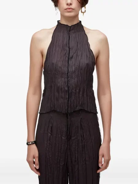 Сатенен плисиран топ Osklen черно