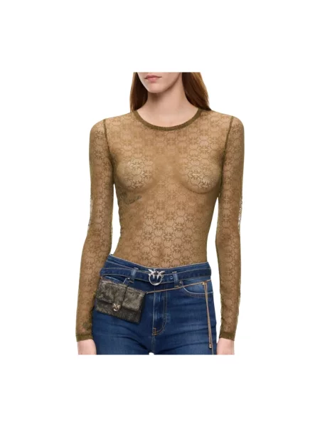 Sweter Pinko ze stretchu zielony