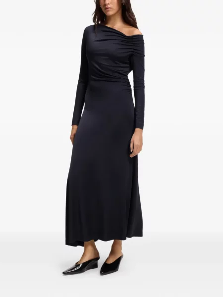 Rochie midi Boss cu volane asimetrică albastru