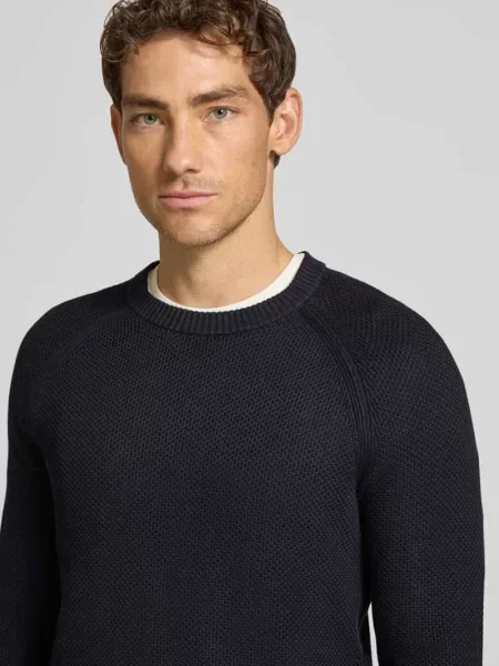 Sweter w kroju nowoczesnym z czystej bawełny model Joop! Collection granatowy