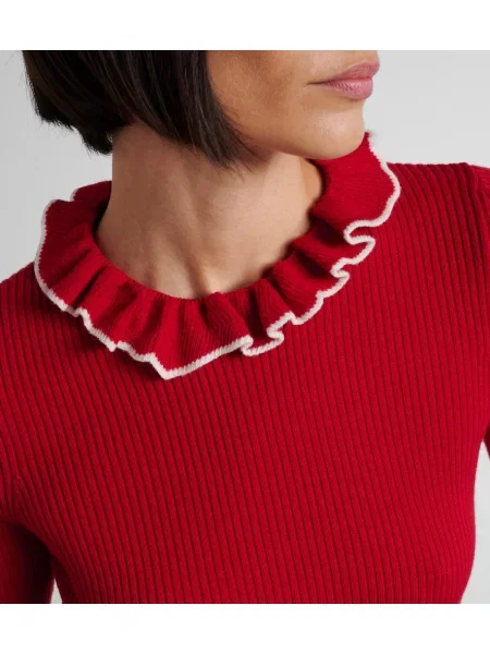 Pulover Valentino de lână cu volane negru