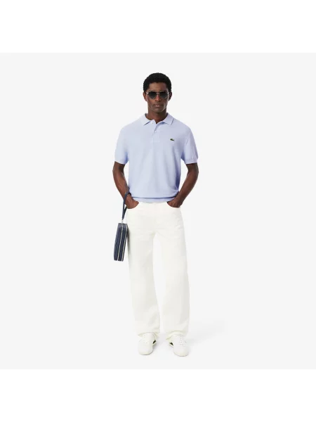 Lacoste Sweter Z Kołnierzykiem Polo Z Krótkim Rękawem Classic Fit Jasnoniebieski niebieski