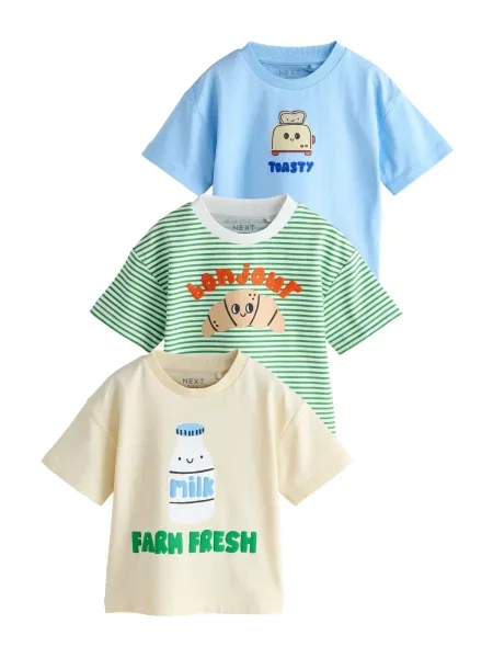 Next Tricou bej deschis / azuriu / verde alb