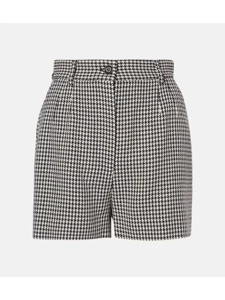 Szorty Dolce&gabbana z wysoką talią wełniane w pepitkę czarne