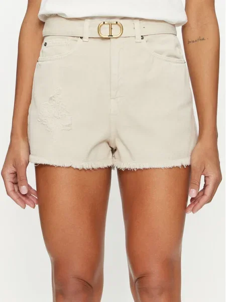 TWINSET Pantaloni scurți de blugi Straight Fit bej