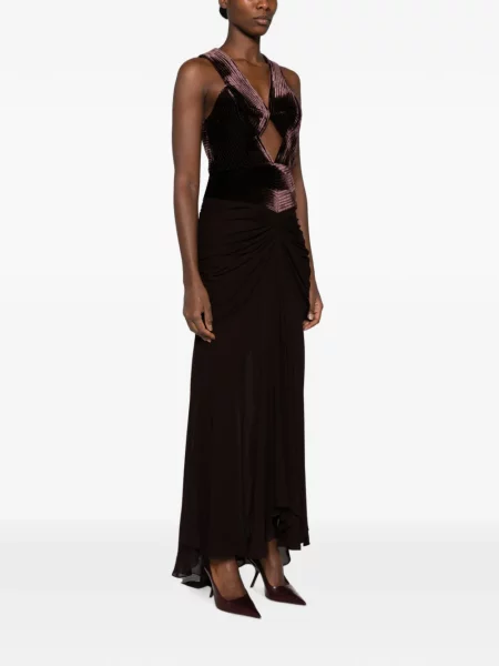 Rochie maxi Zimmermann de catifea cu volane maro