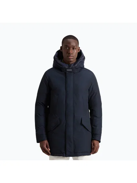 Мъжка парка Woolrich Polar с висока яка melton blue синьо