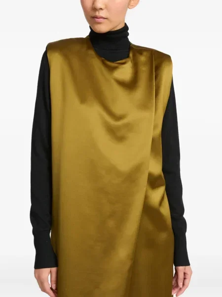 Rochie maxi Yves Salomon din satin de costum auriu
