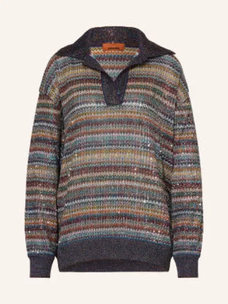 Missoni Sweter Z Cekinami I Błyszczącą Przędzą grau granatowy