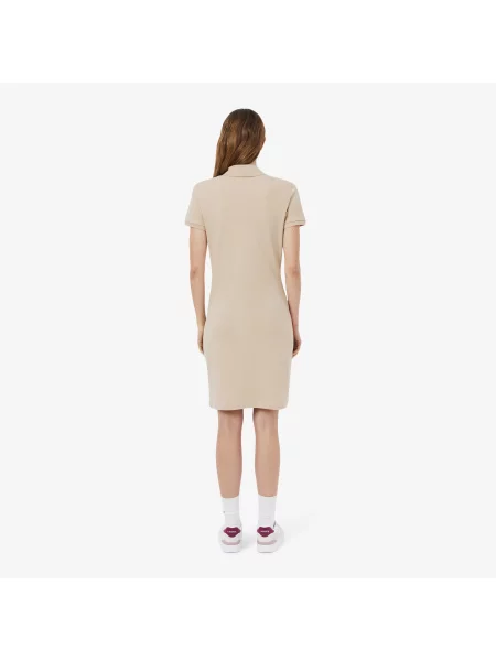 Lacoste Dopasowana Sukienka Polo Ze Stretchu Petit Piqué beżowa